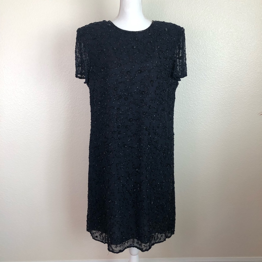 Phoebe couture dress 100% Silk Beaded Sequins Vintage Floral Shoulder Pads